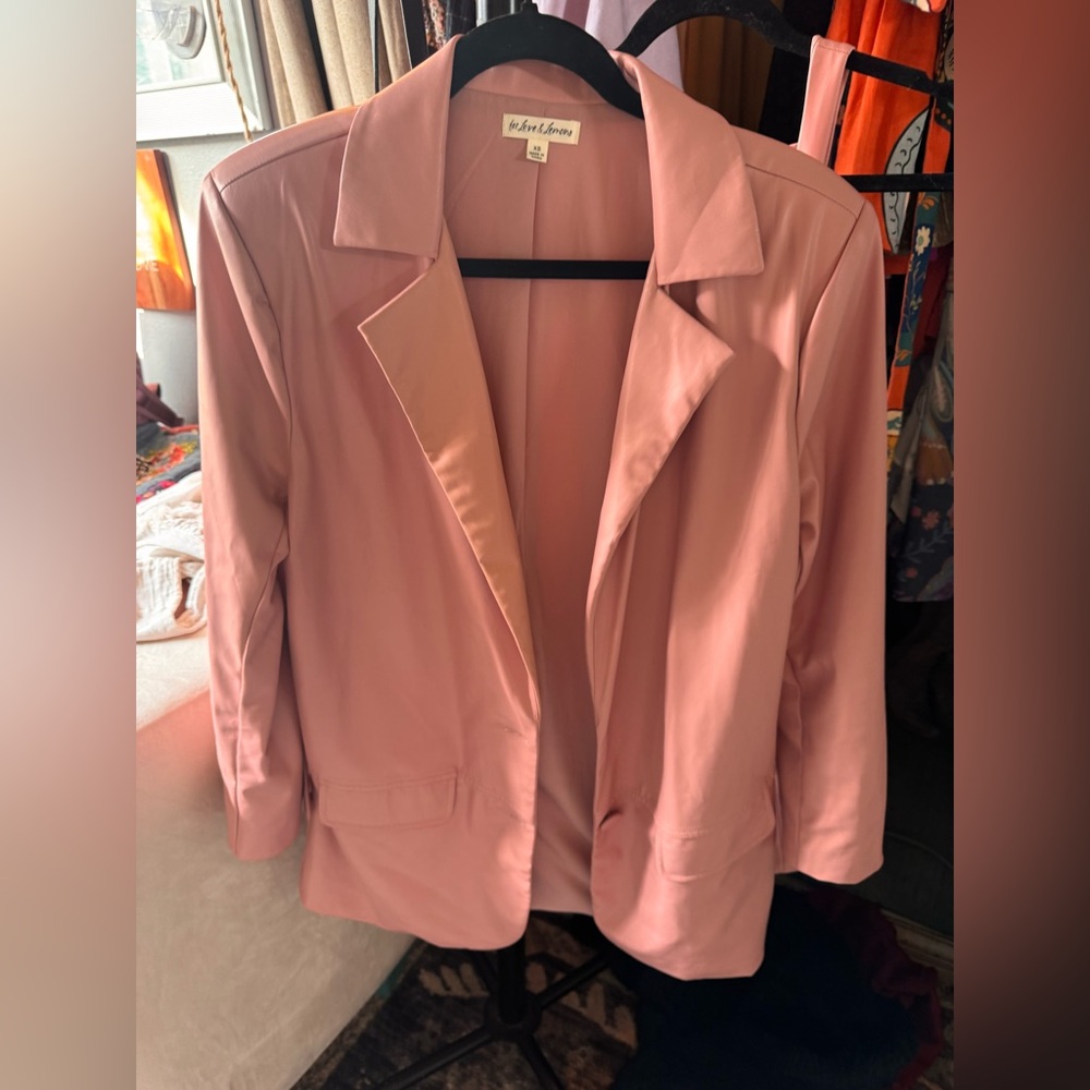 For Love And Lemons Pink Faux Leather Blazer